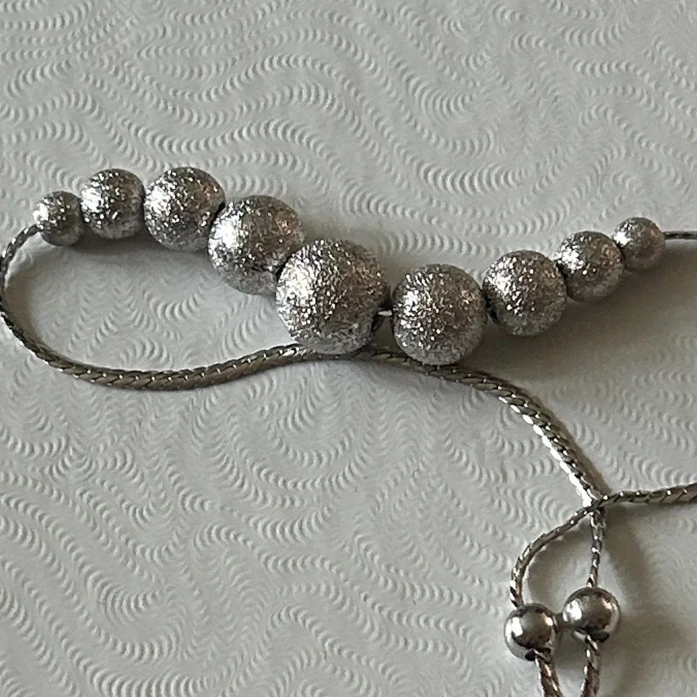 925 Sterling‎ Silver glitter dust Beaded adjustable Bracelet